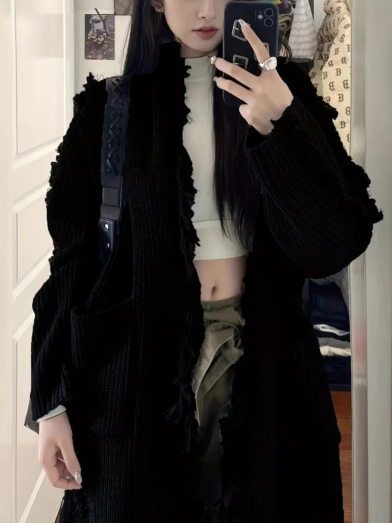 Reine - Cardigan Long à Franges – Style Décontracté et Tendance