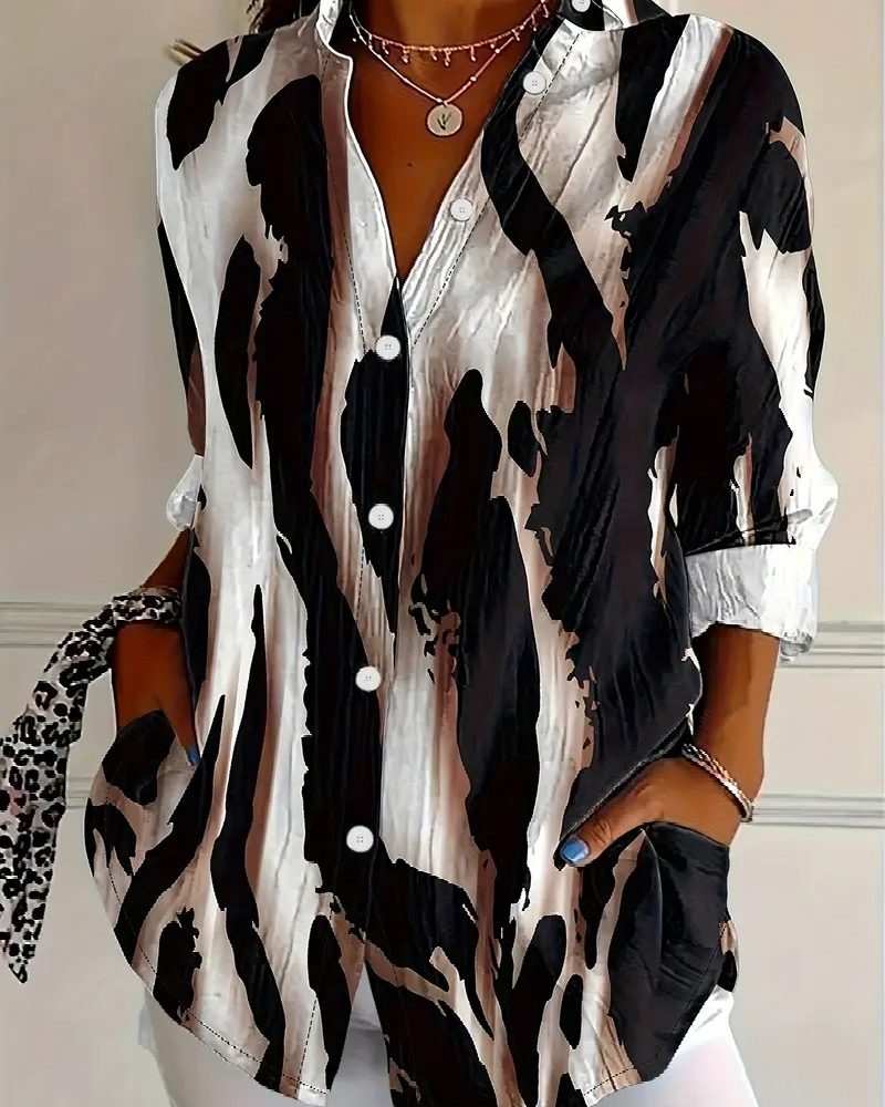 Telyra - High Neck Blouse with Irregular Print