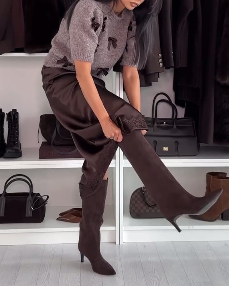 Oravisse - Pull en Maille Douce à Nœuds Décoratifs