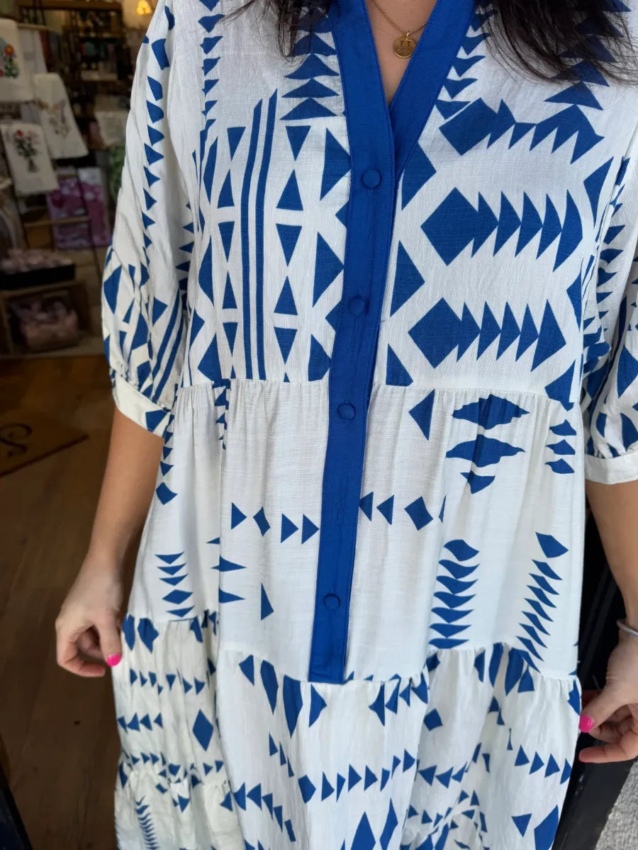 Lorelei - Robe Géométrique à Boutons et Décolleté en V