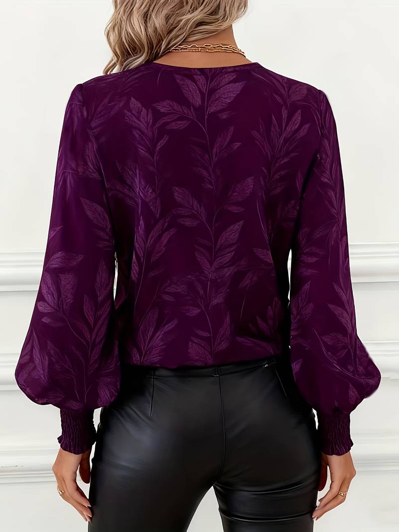 Heliviennea - Elegant Long-Sleeved Blouse with Leaf Print