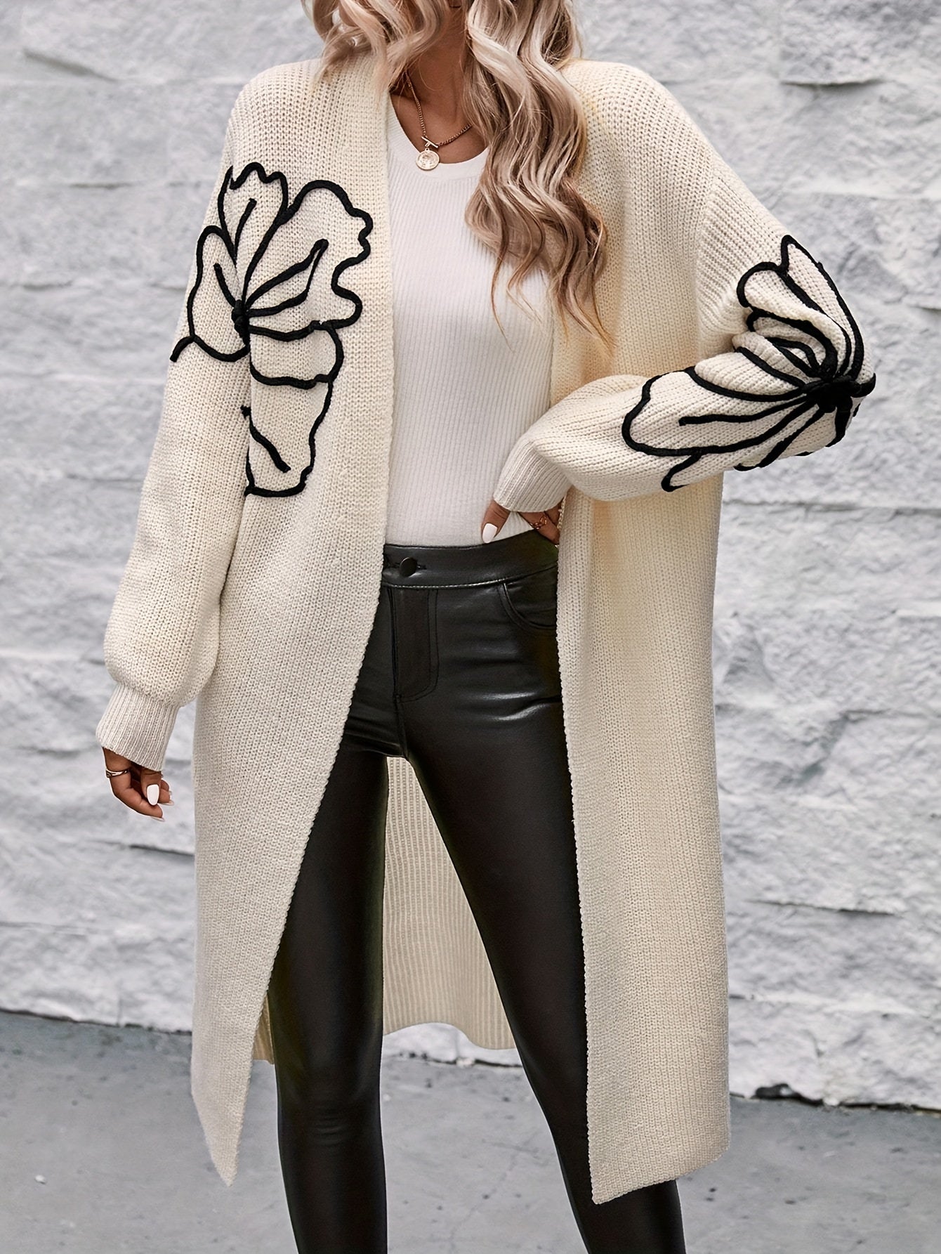 Mirielle - Elegant Floral Drop Shoulder Cardigan