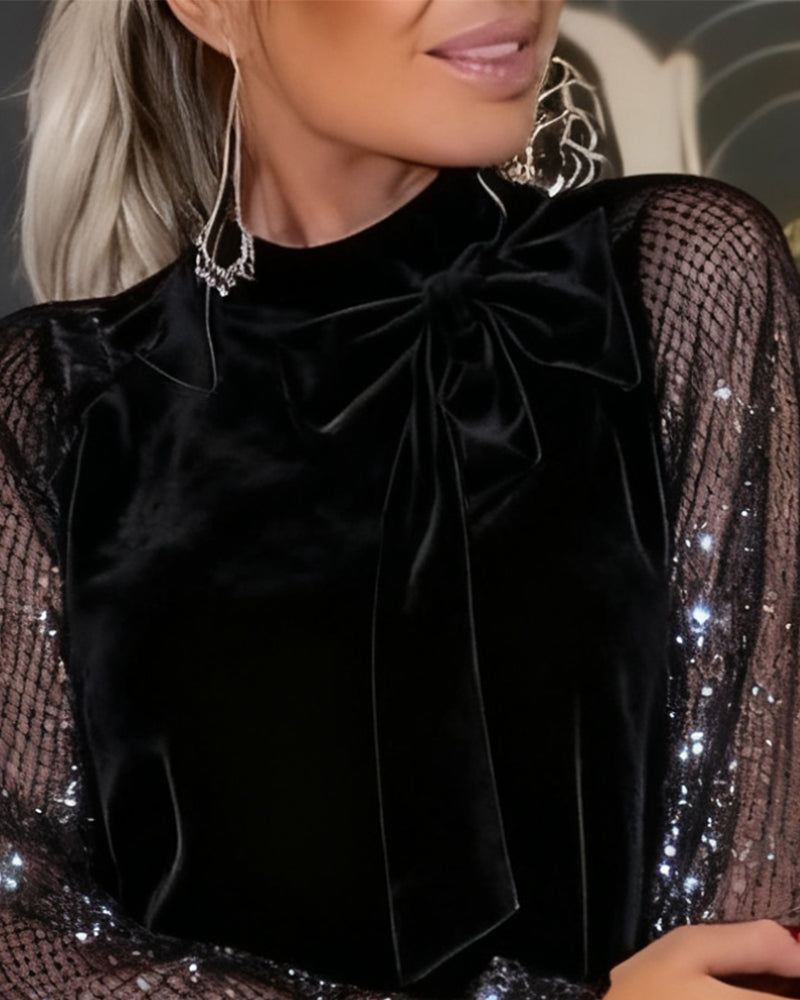 Helisorae - Robe Patchwork Élégante À Manches Lanternes