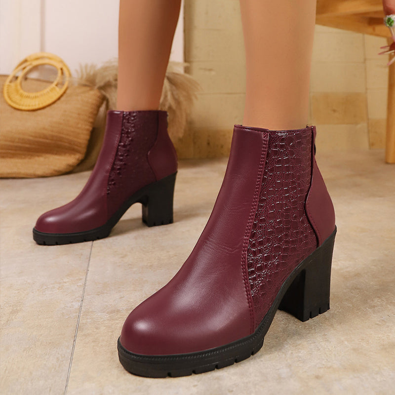 Belyssa - Elegant Genuine Leather Chunky Heel Ankle Boots