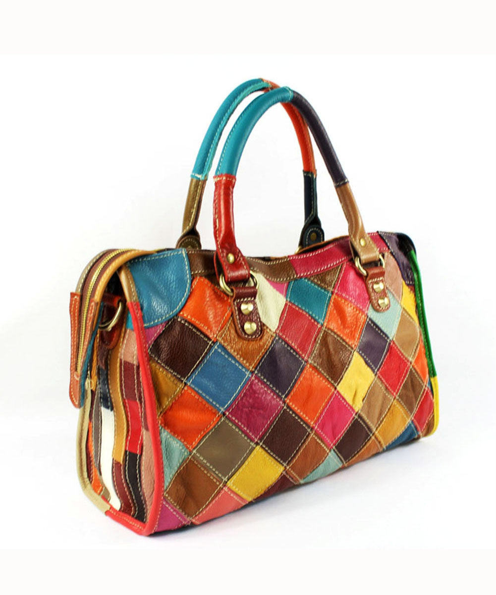 Gravina - Sac tote élégant en cuir de veau patchwork avec fermeture éclair et clous colorblock