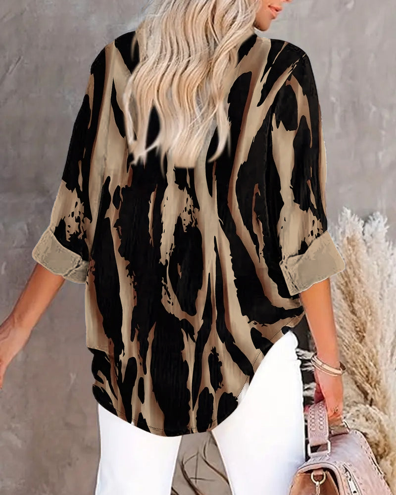 Telyra - High Neck Blouse with Irregular Print
