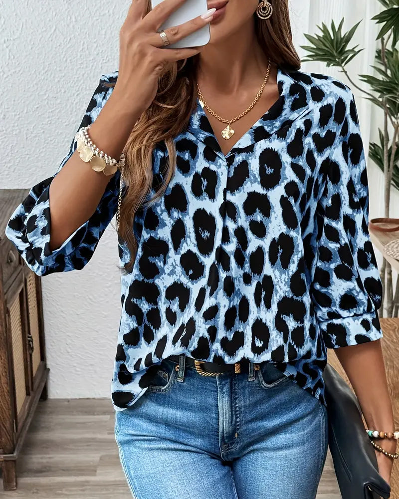 Astoria - Leopard Print Oversized Mid-Length Sleeve Blouse