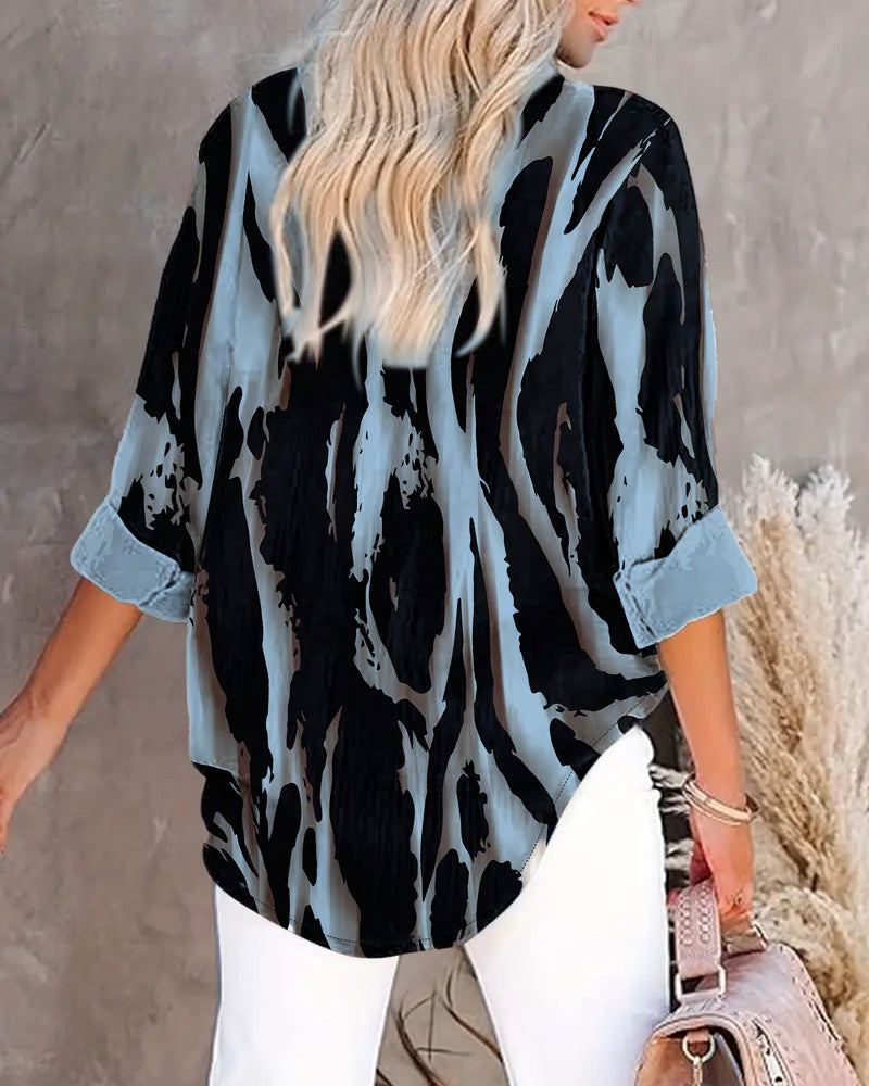 Telyra - High Neck Blouse with Irregular Print
