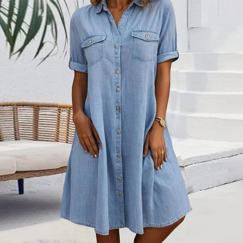 Evelina - Robe Midi à Col Revers et Bouton