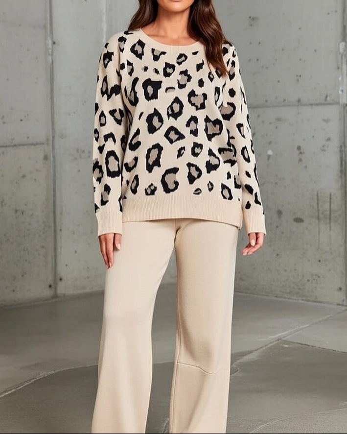 Joretta - Elegant Leopard Print Knit Set