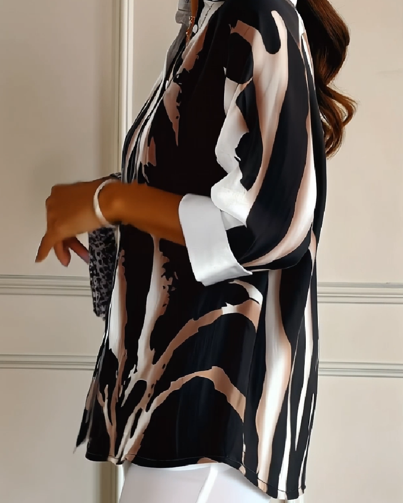 Telyra - High Neck Blouse with Irregular Print