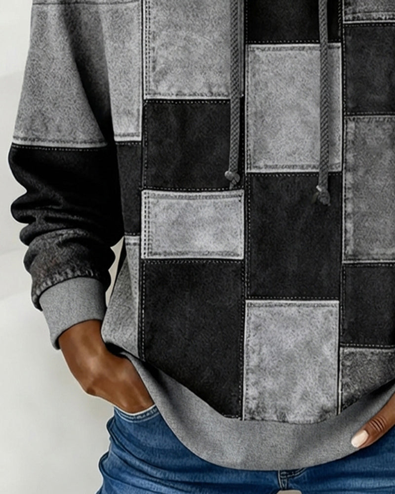 Gwenarissa - Modern Denim Patchwork Hoodie