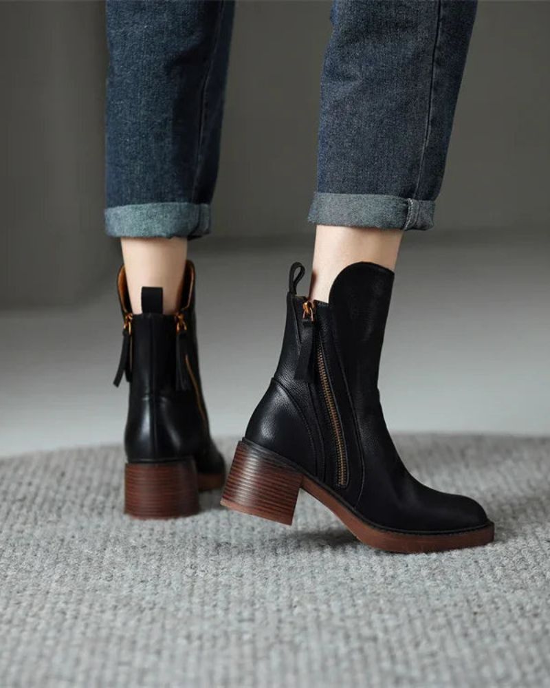 Helara - Bottes en Cuir Noires Élégantes et Confortables