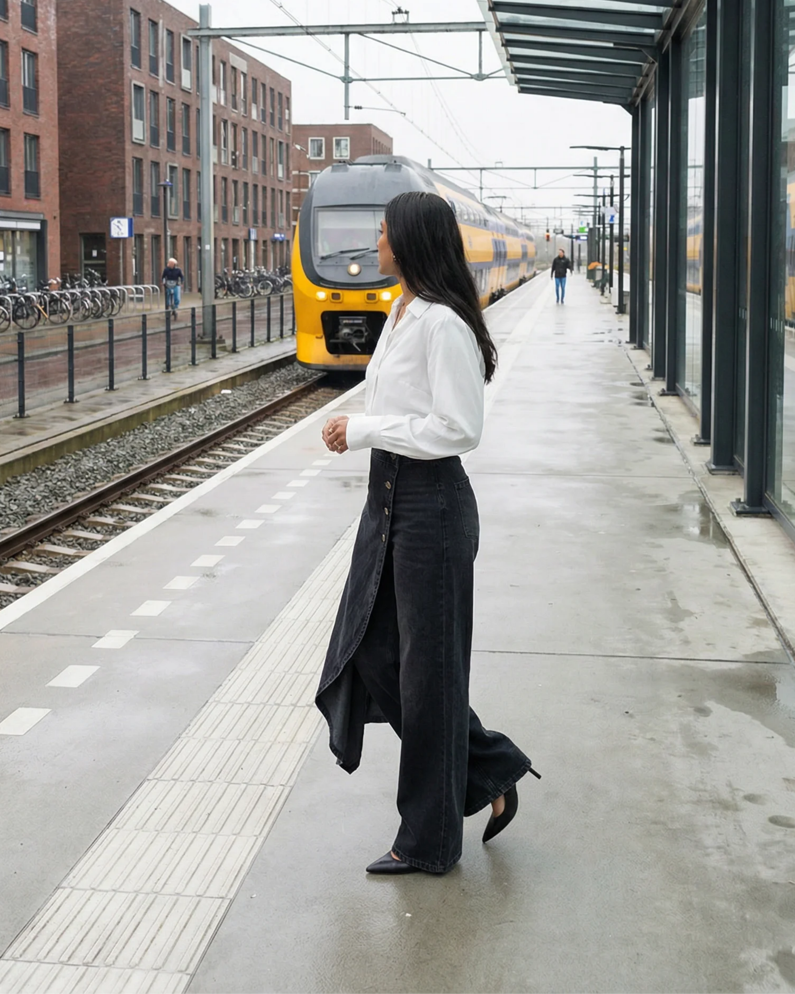 Pavellea - Wide Leg Denim Jeans with Wrap Skirt Effect