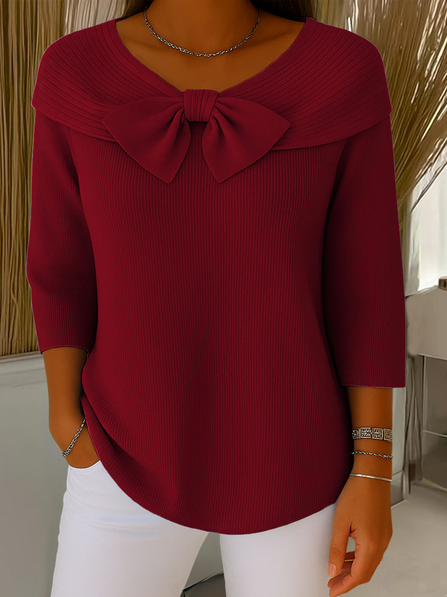 Thaloria - Pull femme col rond avec nœud décoratif