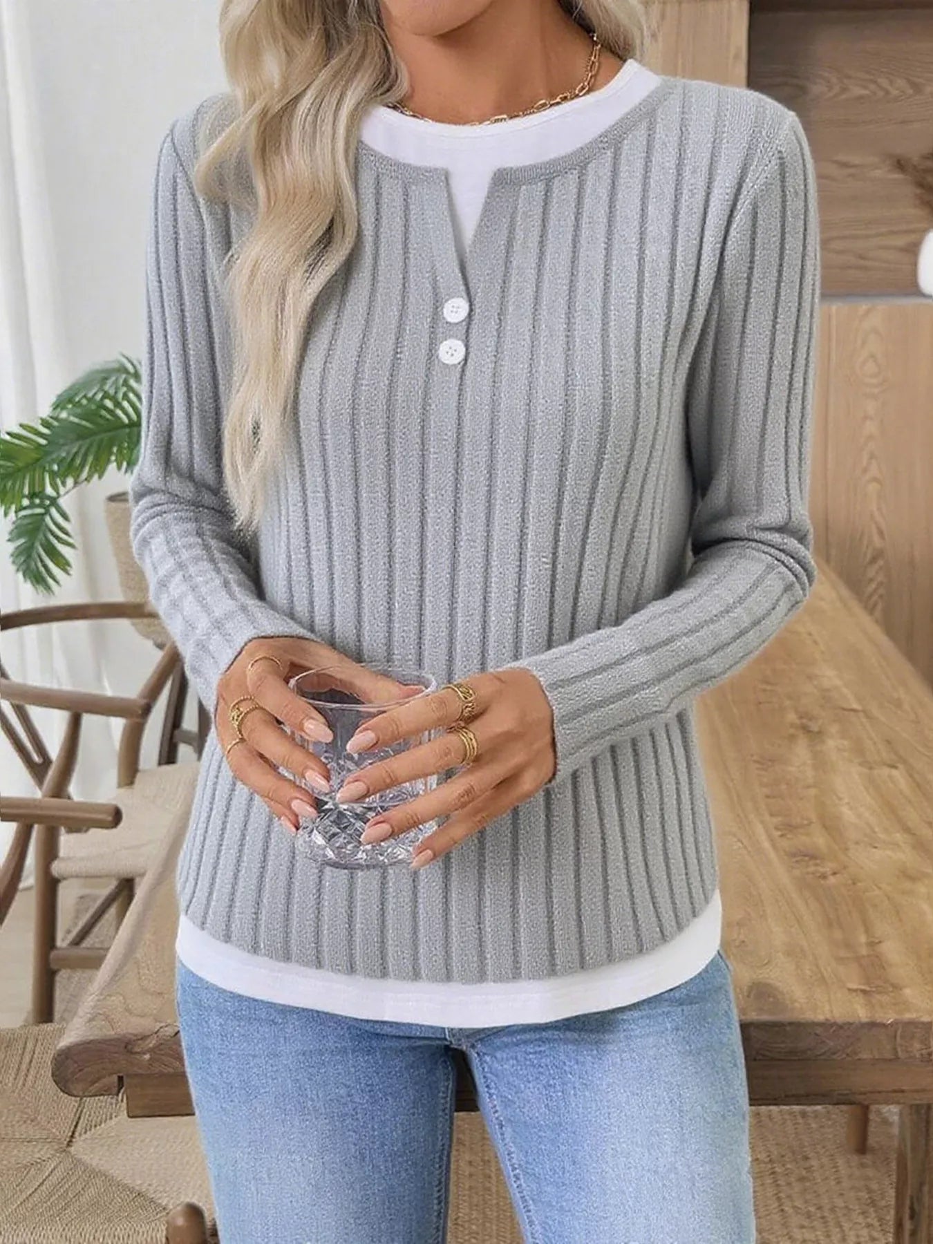 Kalivianne - Long Sleeve Ribbed Winter T-Shirt