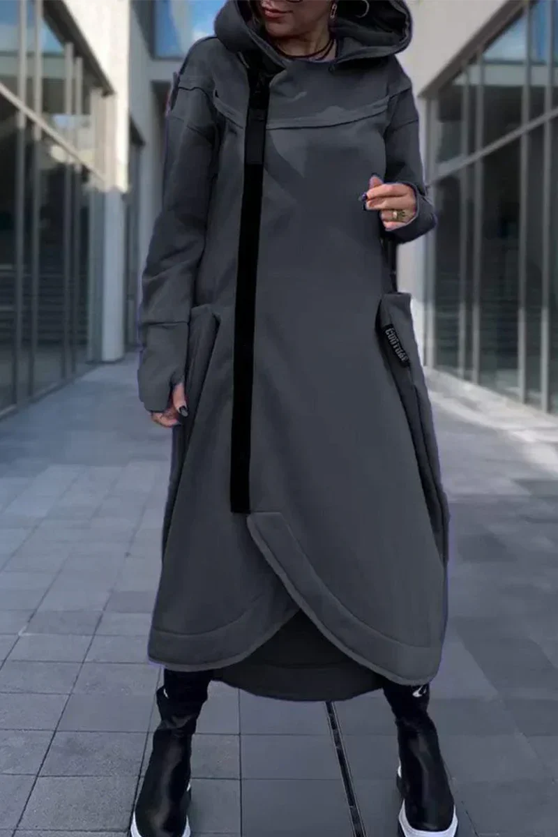 Sylvaya- Robe pull à capuche pour femme avec manches longues
