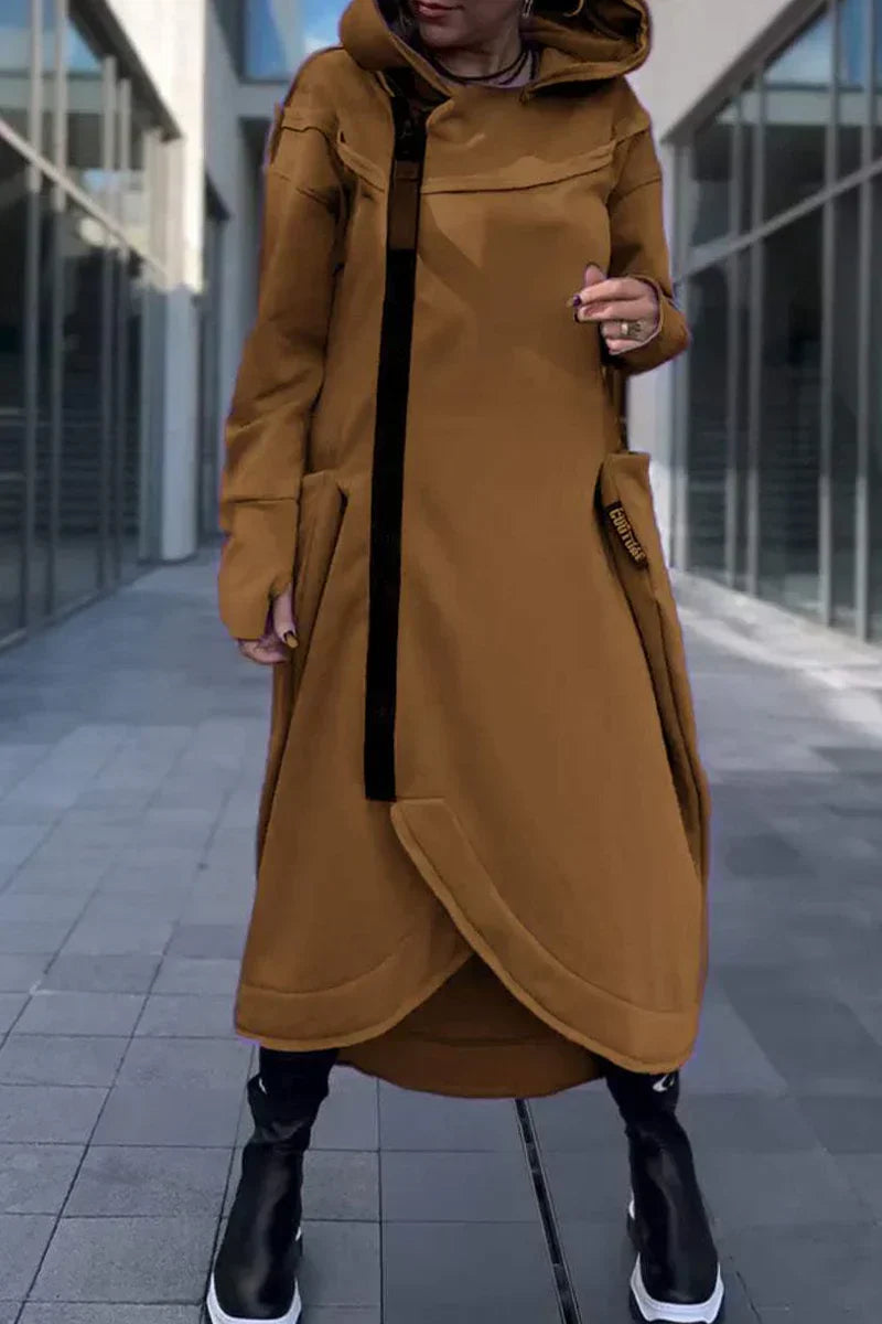 Sylvaya- Robe pull à capuche pour femme avec manches longues
