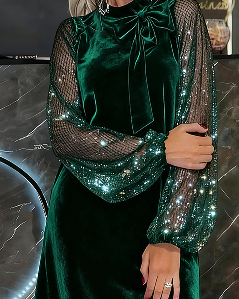 Helisorae - Robe Patchwork Élégante À Manches Lanternes