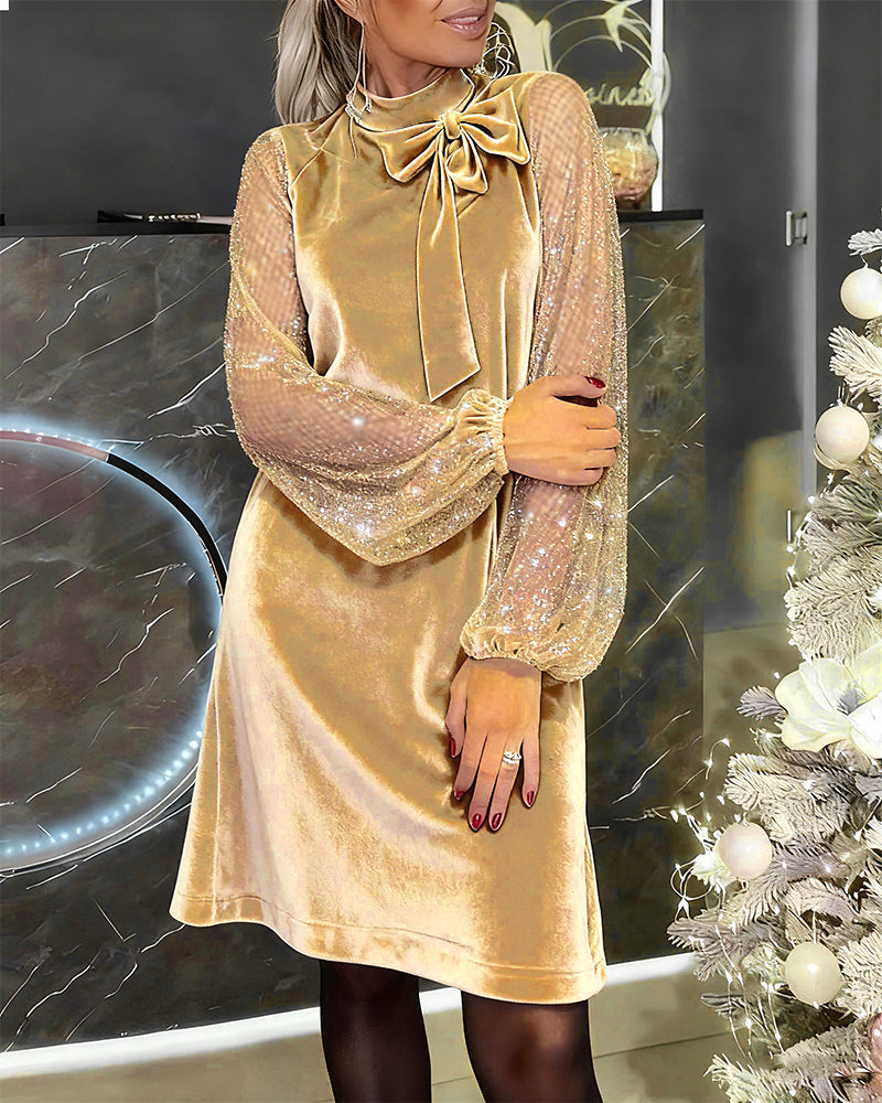 Helisorae - Robe Patchwork Élégante À Manches Lanternes