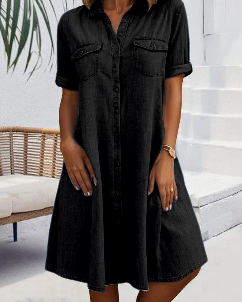 Evelina - Robe Midi à Col Revers et Bouton