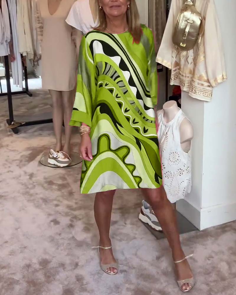 Katherine - Robe midi imprimée à col rond et tendance