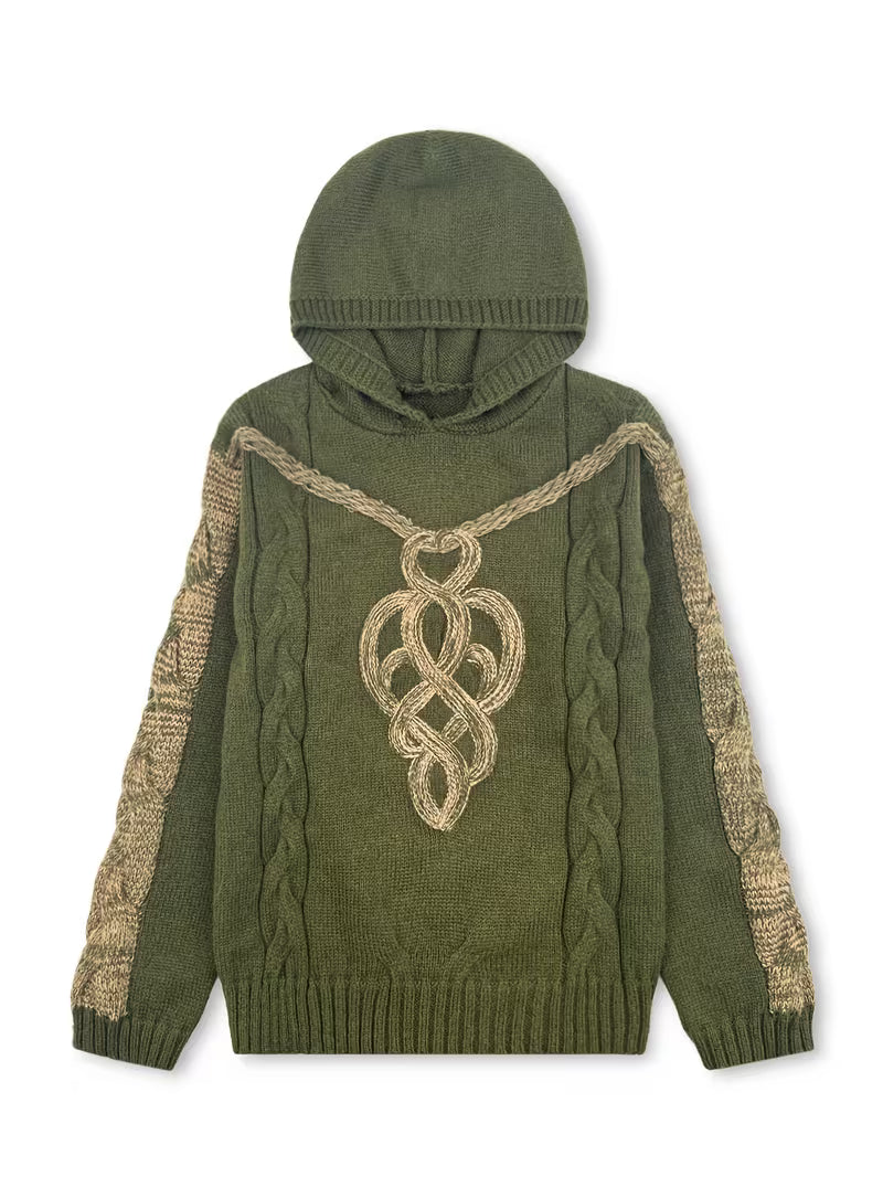 Helmira - Knitted Hooded Sweater with Braided Pattern