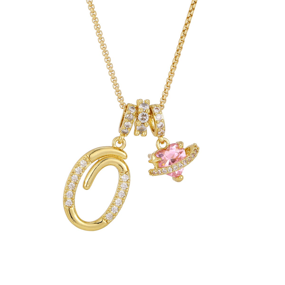 Carmelle - Initial Necklace with Sparkling Pink Heart