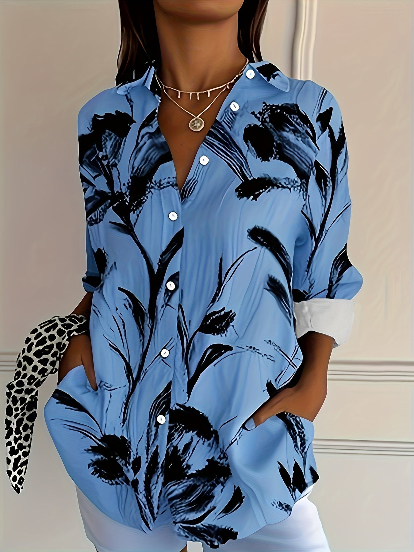 Selavynne - Floral Print Long Sleeve Shirt