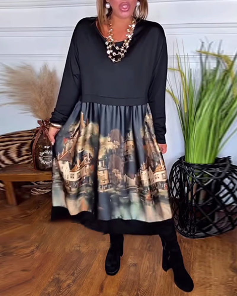 Delyssara - Robe libre et à motifs avec des manches longues