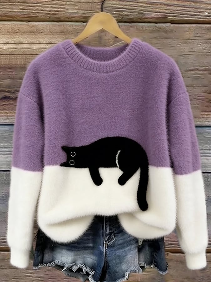 Lunivienne - Soft Cat Pattern Sweater