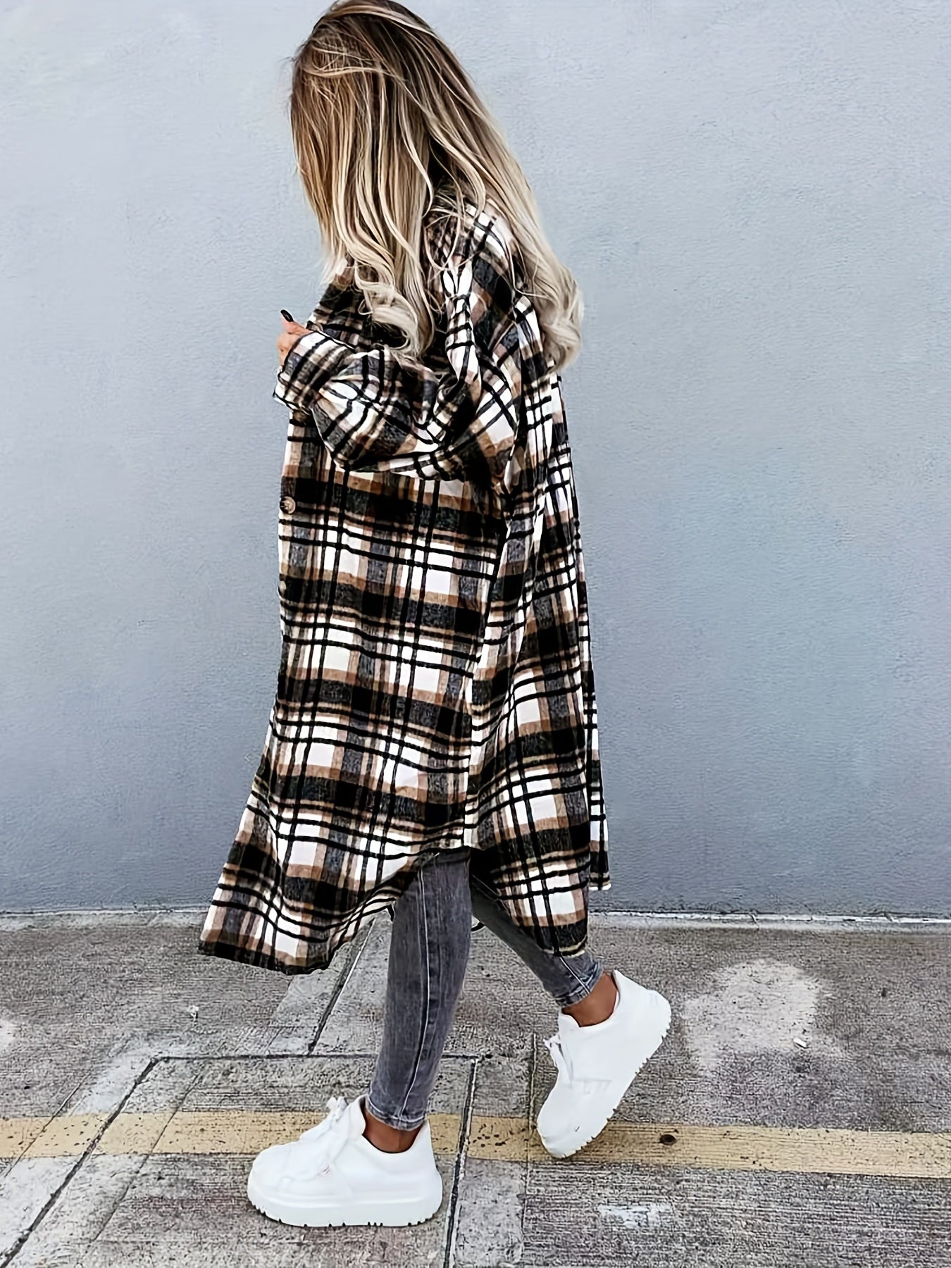 Evelora - Veste Longue à Imprimé Carreaux pour Femmes