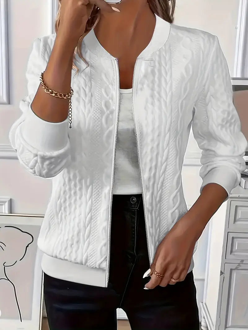 Elanisse - Women's Casual Jacket with Baseball Collar, Zip Closure, Textured Fabric