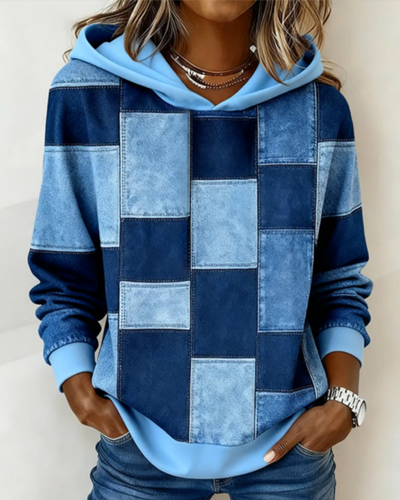 Gwenarissa - Modern Denim Patchwork Hoodie