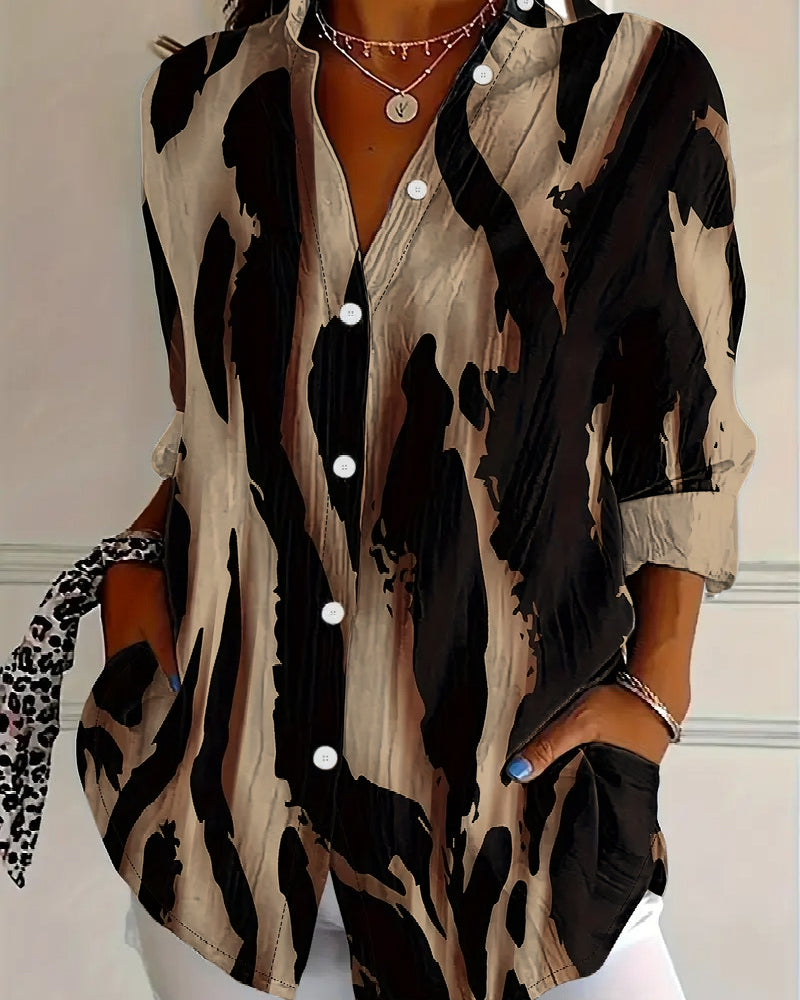 Telyra - High Neck Blouse with Irregular Print