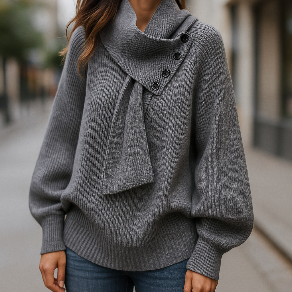 Selvarina - Elegant Scarf Collar Sweater