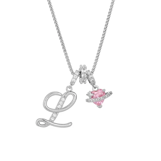 Carmelle - Initial Necklace with Sparkling Pink Heart