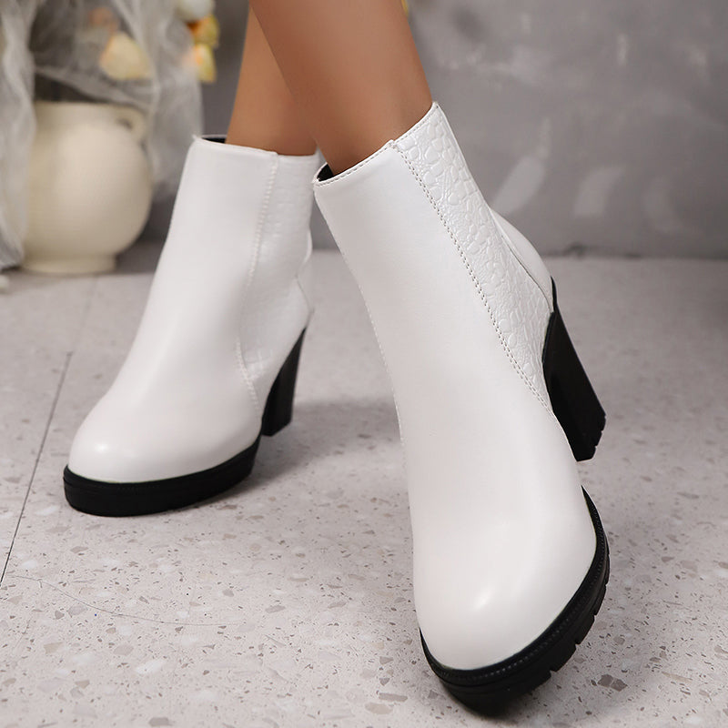 Belyssa - Elegant Genuine Leather Chunky Heel Ankle Boots