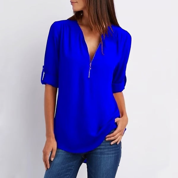 Quelina - Blouse Zippée Ample à Manches 3/4