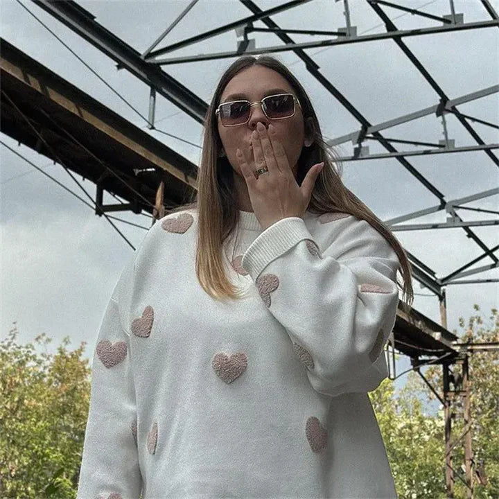 Abigail - Pull Tricoté à Motif Cœur