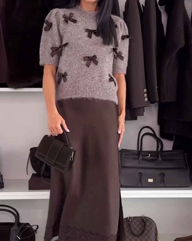 Oravisse - Pull en Maille Douce à Nœuds Décoratifs