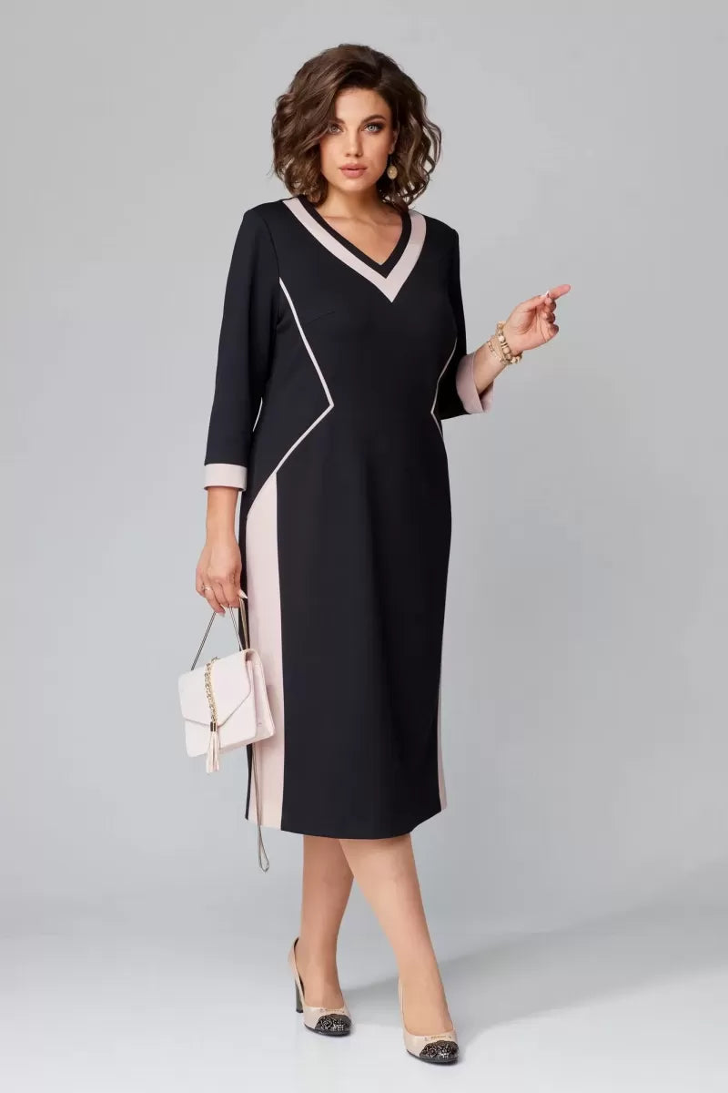 Rhoselivessa - Chic Contrast V-Neck Dress