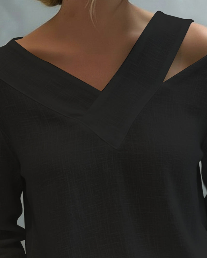 Melyra - Elegant V-Neck Top with Asymmetrical Neckline