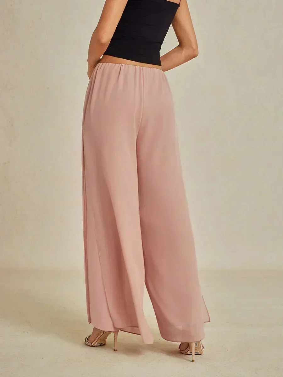Marilivra - Straight Leg Trousers with Slit in Chiffon