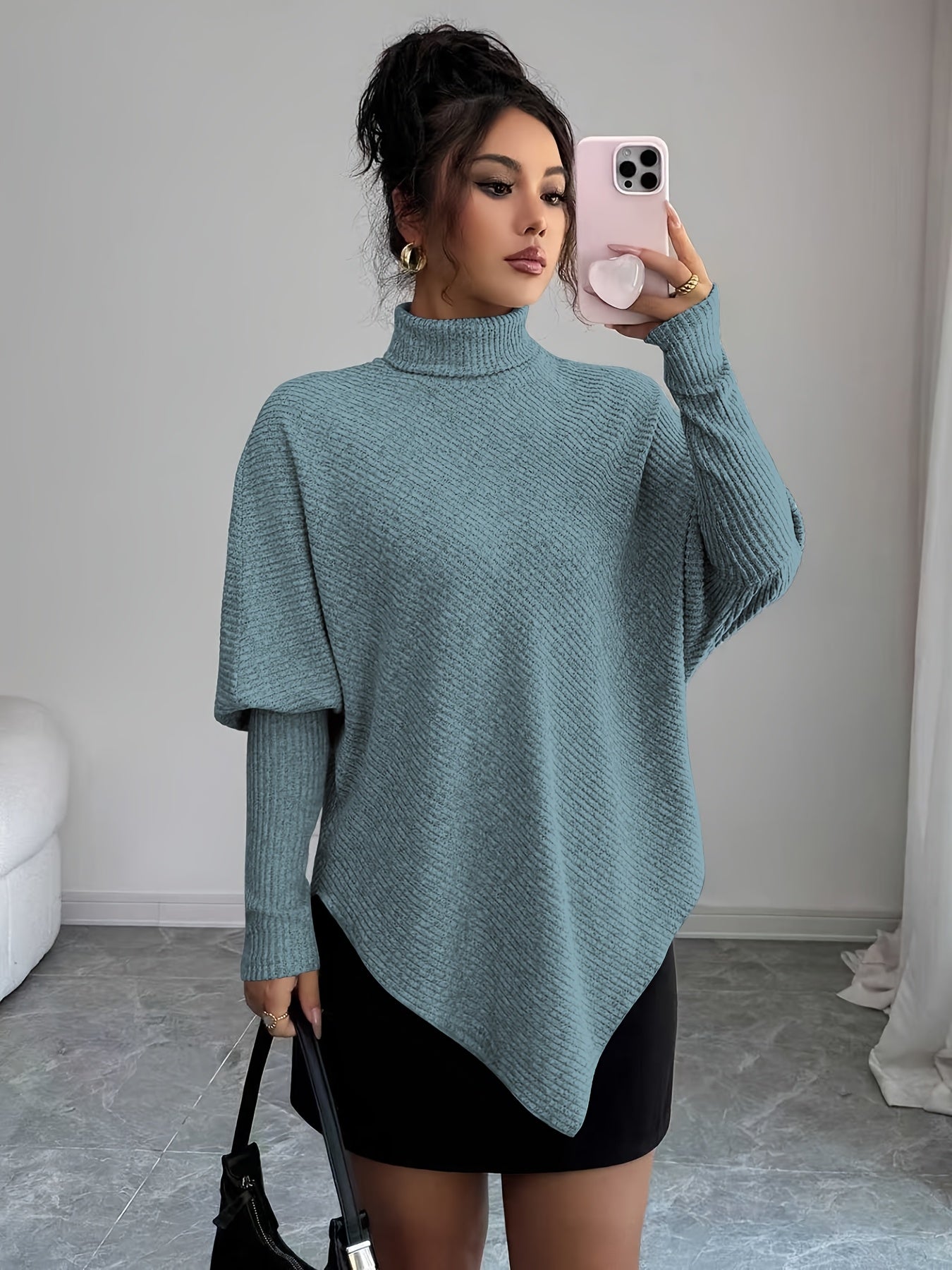 Ilyssa - Asymmetrical High Neck Sweater, Modern Elegance