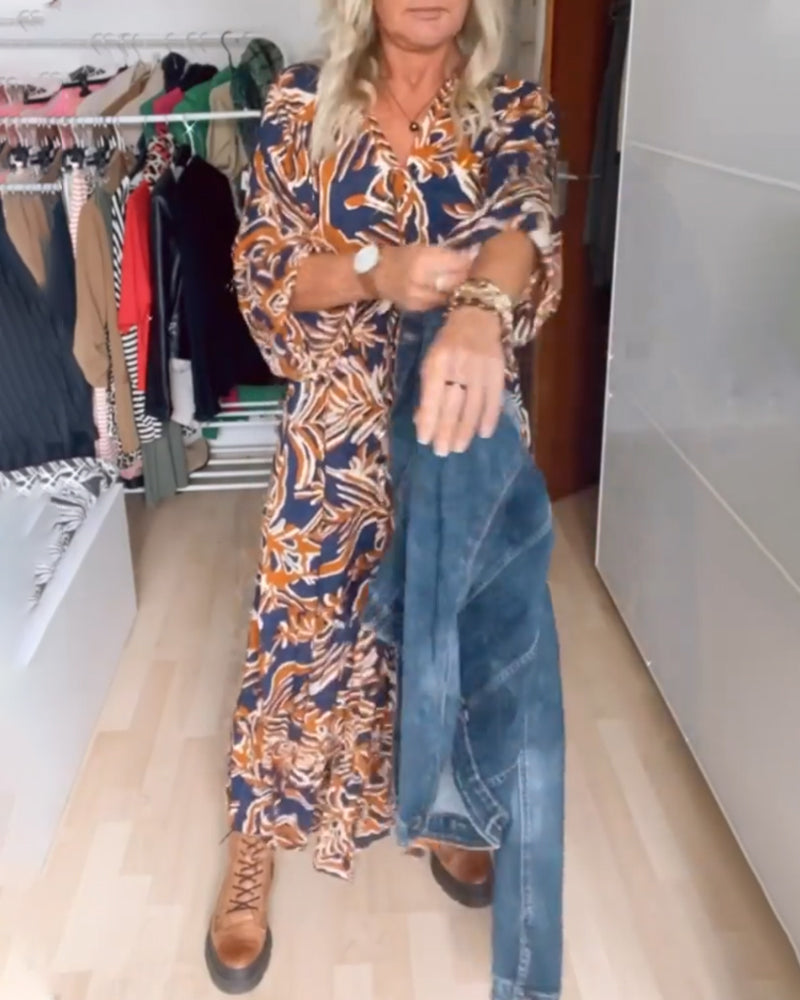 Roxane - Robe Maxi à Col V Imprimé