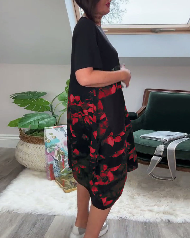 Fien - Floral Print Patchwork Casual Dress