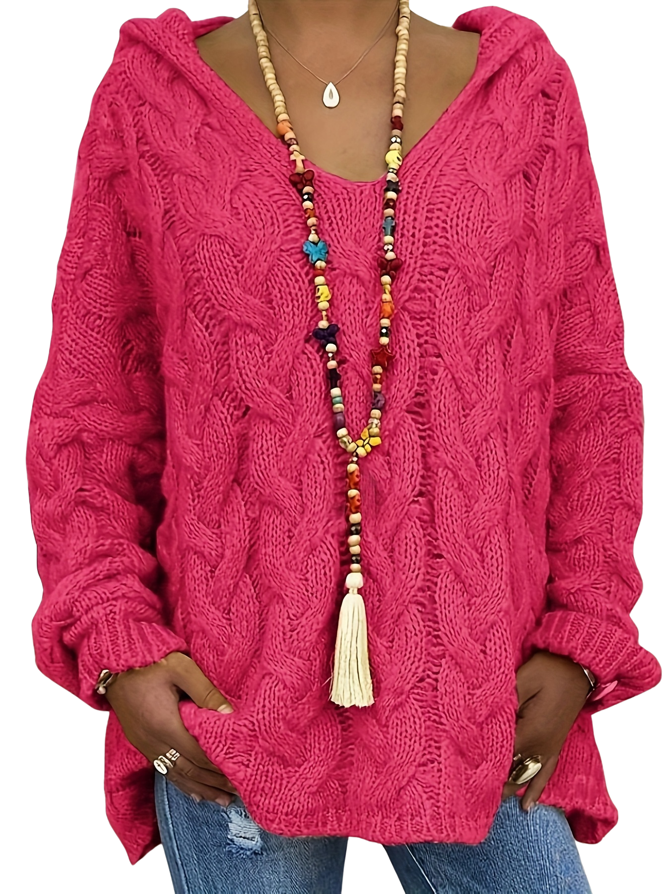 Oralivanne - Elegant Textured V-Neck Sweater