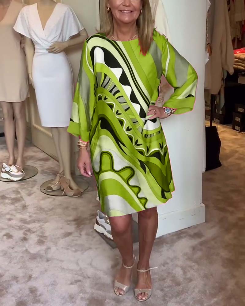 Katherine - Robe midi imprimée à col rond et tendance
