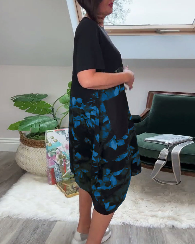 Fien - Floral Print Patchwork Casual Dress